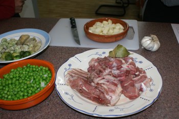 Menestra de verduras con cordero (preparación).